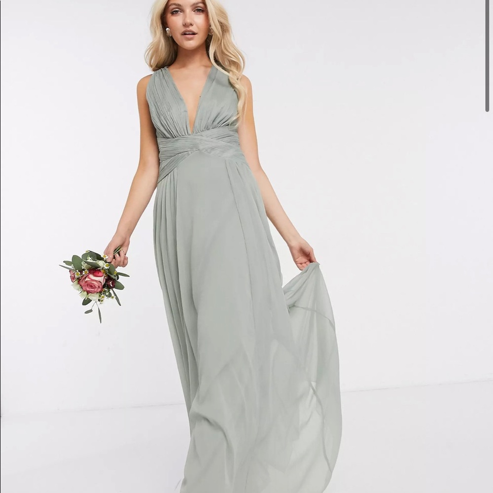 ASOS Olive Ruched Bodice Drape Maxi Dress